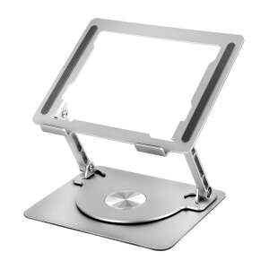 Smarto D087L Laptopständer, ergonomisch, tragbar, verstellbar, 360° drehbarer Sockel, universell, faltbar, Aluminium und Silikon, rutschfest, Größe 26x21 cm, hellgrau - Laptopständer