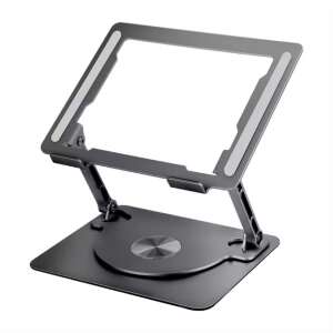 Smarto D087L Laptopständer, ergonomisch, tragbar, verstellbar, 360 Grad drehbare Basis, universell, faltbar, Aluminium und Silikon, rutschfest, Größe 26x21 cm, dunkelgrau - Laptopständer