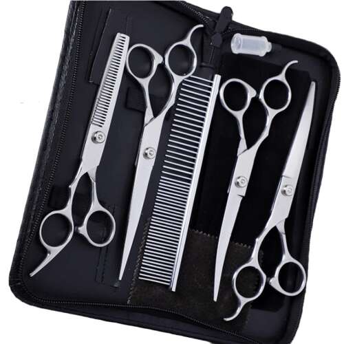 Set profesional OnePet 6 in 1 pentru îngrijirea animalelor de companie cu foarfece, foarfece de siguranță cu vârfuri rotunjite, pieptene, argintiu