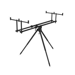 Delphin TPX3 BlackWay tripod, teljes nézet, állítható lábakkal, középső csuklóval és bottartókkal - Rod pod & bottartó
