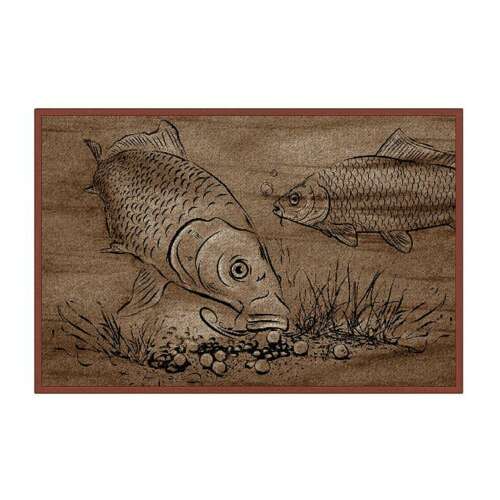 Delphin márkájú pontyos horgász szőnyeg, két ponty hal mintával, barna színben