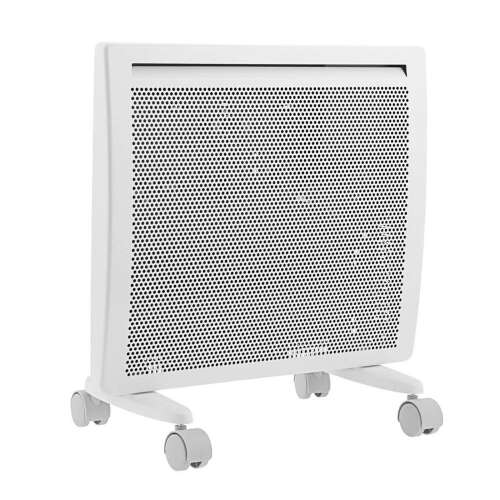 Denzel HybridX-1000 1000W elektromos fűtő, fehér, kerekekkel, ferde nézet