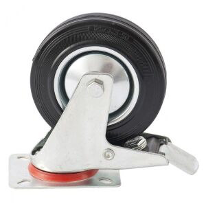 SIBRTEH 125x15x39mm 100kg fékezhető platform kerék forgatható, fém agy, csapágyazott 137259724 - Forgó & kapocs