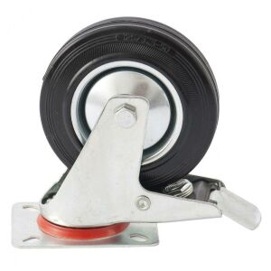 SIBRTEH 160x20x56mm 135kg fékezhető platform kerék forgatható, fém agy, csapágyazott 137259660 - Horog, forgó, kapocs