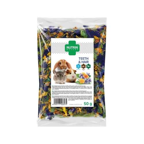 Nutrin Nature Fogak És Szőrzet 50g, gyógynövényes kiegészítő rágcsálóknak, nyulaknak, csincsilláknak, tengerimalacoknak és más növényevőknek