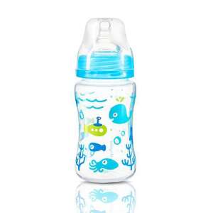 BabyOno 240ml Anti-Kolik Weithals-Babyflasche mit blauem Meeresleben-Design - Füttern