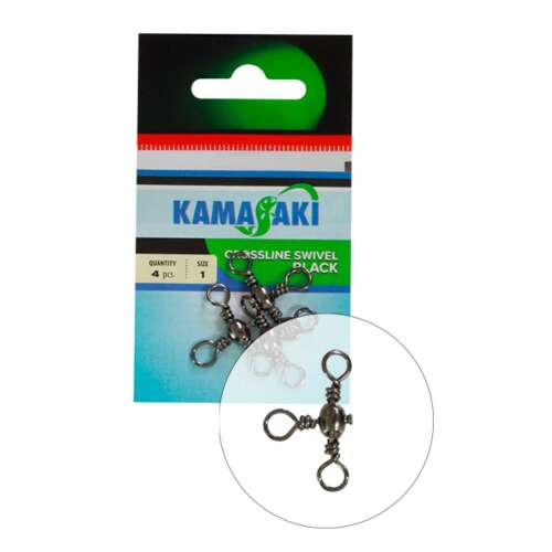 KAMASAKI Crossline Hármasforgó Fekete, 1-es méret, 4db, horgászfelszerelés - Horgász forgó és kapocs