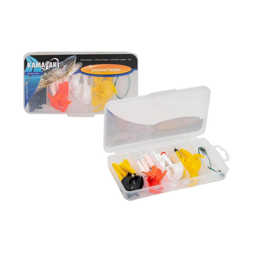 Set naluci artificiale FishEdge, 16 naluci, 4 jig-uri, 2 strune, cutie depozitare inclusa