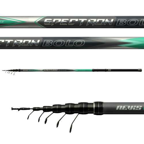 Spectron Bolo 500 teleszkópos horgászbot, zöld és fekete színben, tartós karbon szerkezettel.