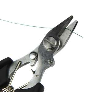 Rozsdamentes acél horgász zsinórvágó olló fekete gumírozott markolattal - Fonott zsinór