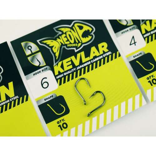 Neon Hooks Kevlar méretű 6-os horgászhorgok, kiváló minőségű japán szénacélból, 10 darabos csomagban - Horgász horog