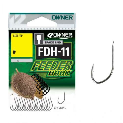 OWNER FDH-11 Feeder horog, #1-es méret, 17 db-os csomag, lapkás, horgász horgok - Horgász horog