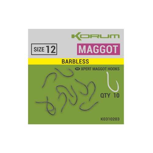 Korum Xpert Maggot Barbless horgok 12-es méretben, 10 darabos csomagban - Horgász horog