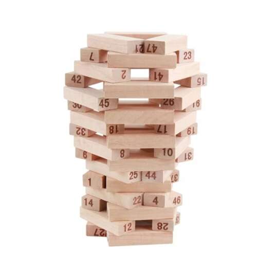 Jenga torony játék, 51 fa blokk, klasszikus játék, minden korosztály számára szórakoztató