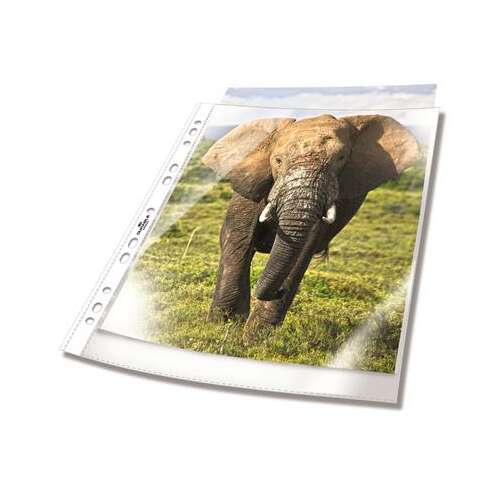 Durable A4 punched pockets, clear, 100 pack, for documents, photos, and more