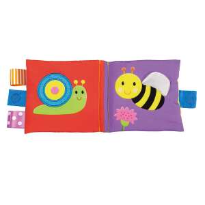 GALT Soft Book Garden, open baby soft book with snail and bee, crinkle pages, hanging loop, for 0 months and up - Galt