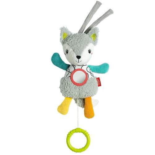 Fehn Mini Musical Toy Fox, a soft plush fox with a musical box that plays a lullaby, a mirror, and a rattle, perfect for babies and toddlers