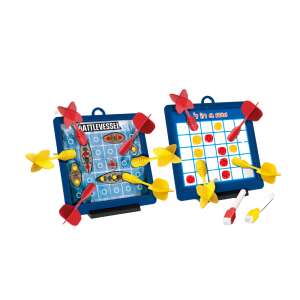 Magnetic darts game with two sides: Battleship and 4 in a row, with magnetic darts and a dry erase marker - Dartboard and Accessory