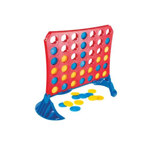Connect 4 társasjáték, piros és kék játékelemek, klasszikus családi játék