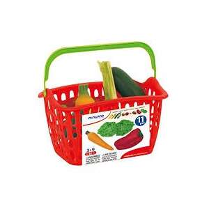 Miniland play food set with 11 plastic vegetables and a red basket - Shop Playset, Shopping