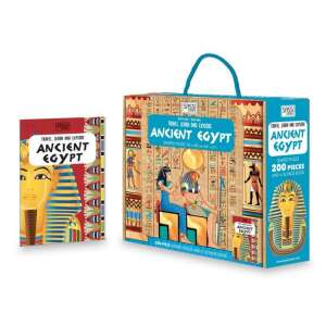 Ancient Egypt 200 piece shaped puzzle and 32 page book by Sassi, featuring a colorful illustration of ancient Egyptian life - Science & Discovery Toy
