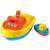 Yellow and red tugboat with a smaller blue boat, bath toys for kids