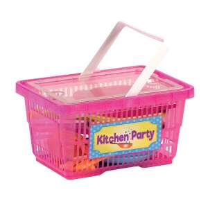 Rózsaszín műanyag játék bevásárlókocsi Kitchen Party felirattal, játék konyhai eszközökkel - Androni