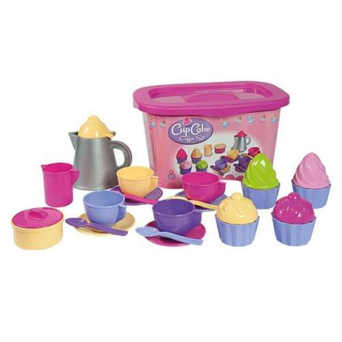 Set de joacă CupCake Coffee Set pentru copii, include căni, farfurioare, ceainic, zahărniță, ulcior de lapte, linguri și brioșe