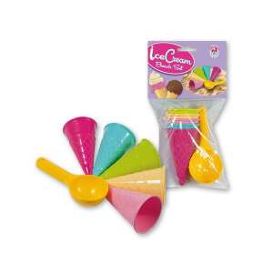 Set de plajă cu înghețată, 4 conuri de înghețată colorate și o lingură pentru joacă în nisip - Joacă alimente