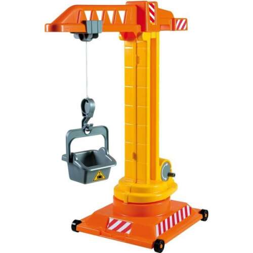 Androni Giocattoli functional toy crane, yellow and orange construction crane with a hook and bucket, for kids