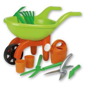 Androni Giocattoli Garden Set with Wheelbarrow, green and orange, for kids, includes tools, watering can, pots - Garden Tools for Kid