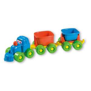Androni Toys Mini Worker Train, a blue toy train with two colorful wagons, perfect for imaginative play - Androni