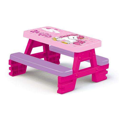 Barbie Unicorn Picnic Table, pink plastic table and benches for kids, outdoor play