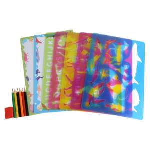 Animal stencils for kids, drawing templates, 5 stencils, 20 sheets of paper, 6 crayons, 1 pencil sharpener - Stencil