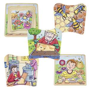 Réteges méz puzzle, 28 darabos, fa puzzle gyerekeknek, méh puzzle, mézgyártás puzzle - Puzzle & Kirakó
