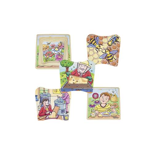 Réteges méz puzzle, 28 darabos, fa puzzle gyerekeknek, méh puzzle, mézgyártás puzzle - Beleduc