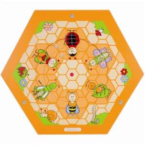 Beleduc beehive wall game with insects, a hexagonal wooden board with colorful insects and a honeycomb pattern, perfect for preschoolers to learn about insects and develop fine motor skills - Beleduc Developmental Toy for Preschooler