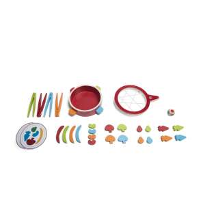 Vega Skill Game, wooden toy with red pot, tongs, plates, and colorful vegetable pieces - Nonbrand Developmental Toy for Preschooler