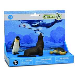 Collecta 3-piece hand-painted animal figure set, featuring a penguin, sea lion, and turtle - Collecta