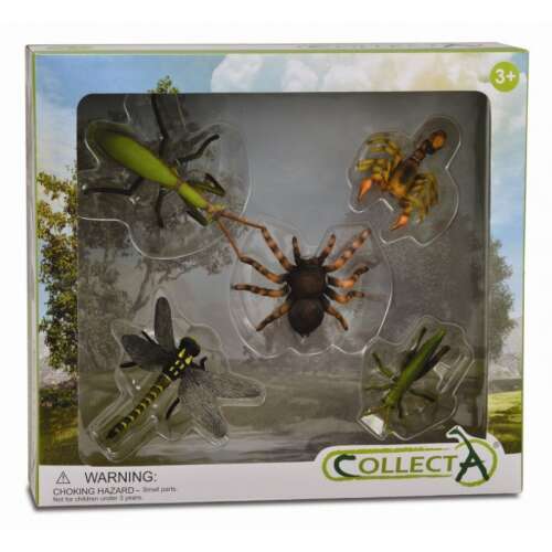 Collecta 5-piece insect figure set, includes a scorpion, dragonfly, grasshopper, spider, and mantis