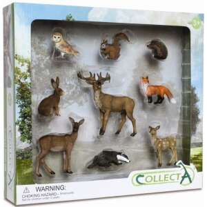 Collecta 9 piece forest animal figurine set, includes owl, squirrel, hedgehog, rabbit, deer, fox, badger, and fawn - Figure