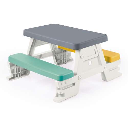 Dolu Kids Picnic Table, grey, green and yellow plastic, for outdoor and indoor use