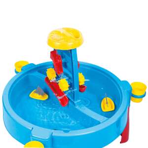 Dolu 3 in 1 Activity Table - Water and Sand, Multicolored, blue table with red legs, with yellow cups on the sides, water feature with a water wheel, water flowing - Dolu