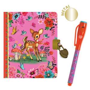 Djeco Fiona Secret Diary with Magic Pen, pink diary with a deer and flowers, comes with a magic pen that writes in invisible ink - Journal