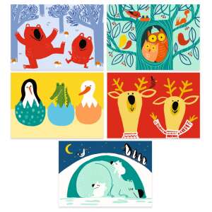 Djeco Scratch and Reveal Cards - Animals - Set of 5 cards with different animal illustrations - Rocking horse & animal and Developmental Toy for Preschooler