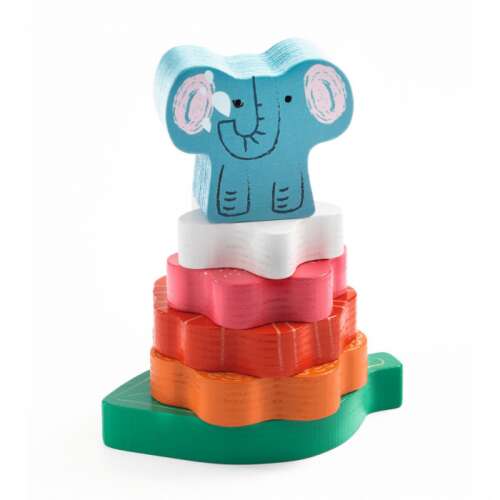 Djeco Puzz & Stack Happy wooden stacking and puzzle toy with elephant and flowers