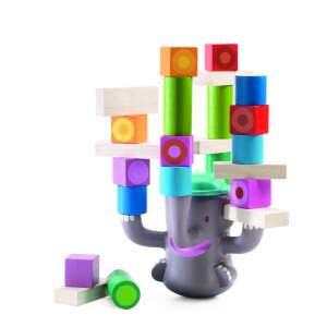 Djeco Bigboum Balance Spiel, Holz-Stapelspiel für Kinder, Elefant mit bunten Blöcken - Schaukelpferde, Schaukeltiere und Entwicklungsspiele für Kinder im Kindergartenalter