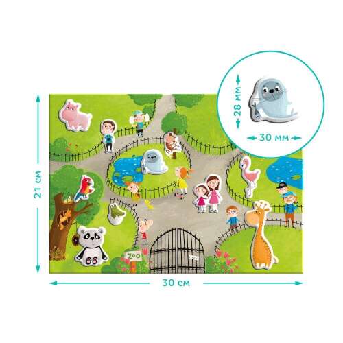 Магнитна дъска за игра Zoo с животни от зоопарка и деца, 30cm x 21cm