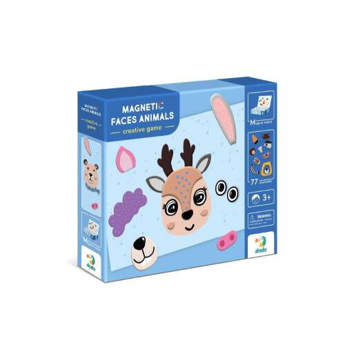 Mágneses Arcok Állatok kreatív játék a Doudou-tól, doboz mágneses táblával és 77 darabbal vicces állat arcok készítéséhez