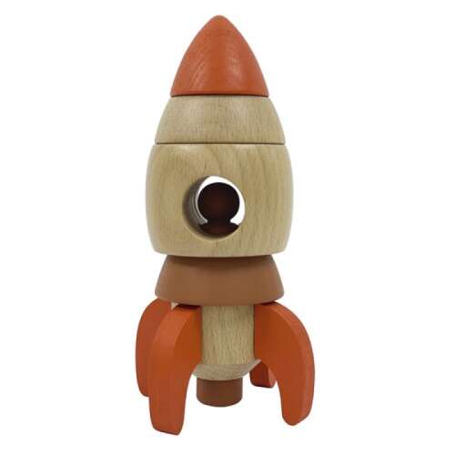 Egmont Toys stacking rocket wooden toy, orange and brown, for toddlers